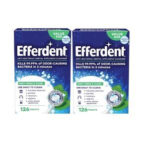 2 Pack Efferdent Retainer Denture Cleaning Tablets Minty Fresh & Clean 126 ea